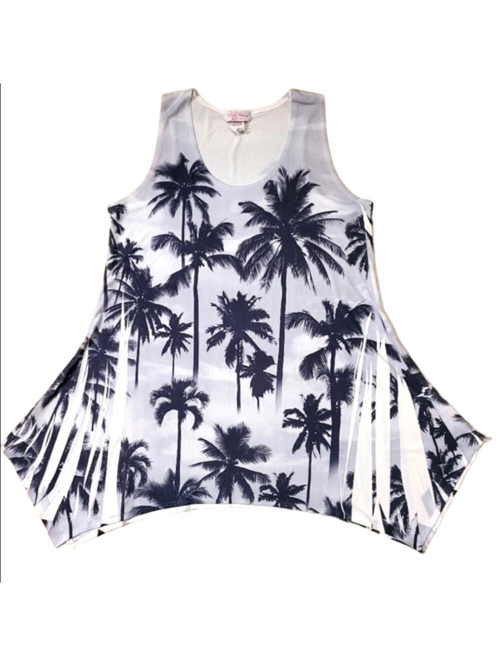PRETTY WOMAN ASSYMETRICAL MINI DRESS BOHO PALM TREES SLEEVELESS WOMENS MEDIUM